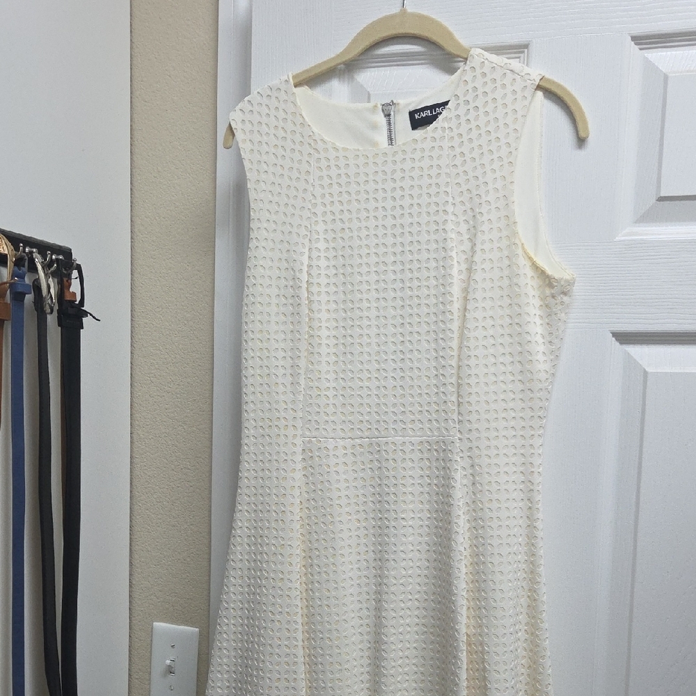 Karl Lagerfeld Cream Textured Sleeveless Midi Dress